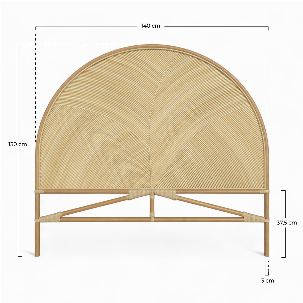 dimensione della testiera beige 140 cm arrotondata in rattan_1