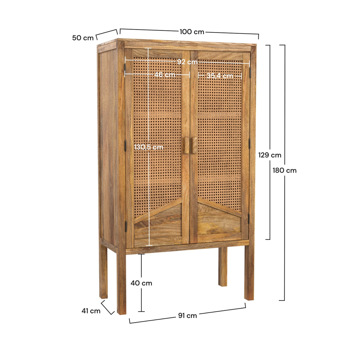 Dimension armoire en bois et cannage Tiki – Maison Pavane