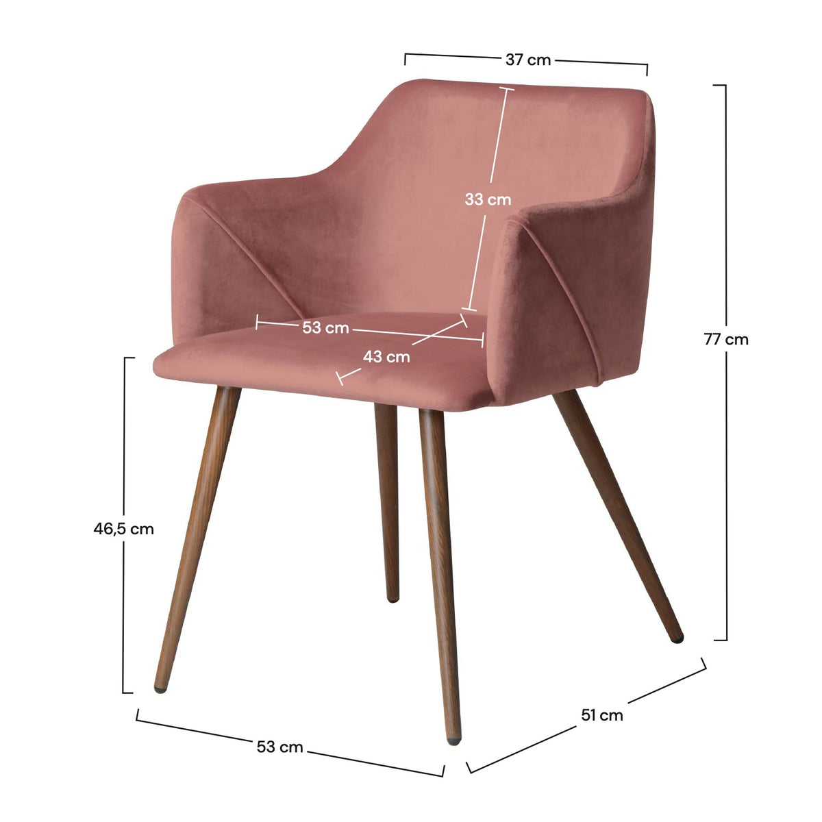 Dimension chaise en velours rose pâle Rosy – Maison Pavane