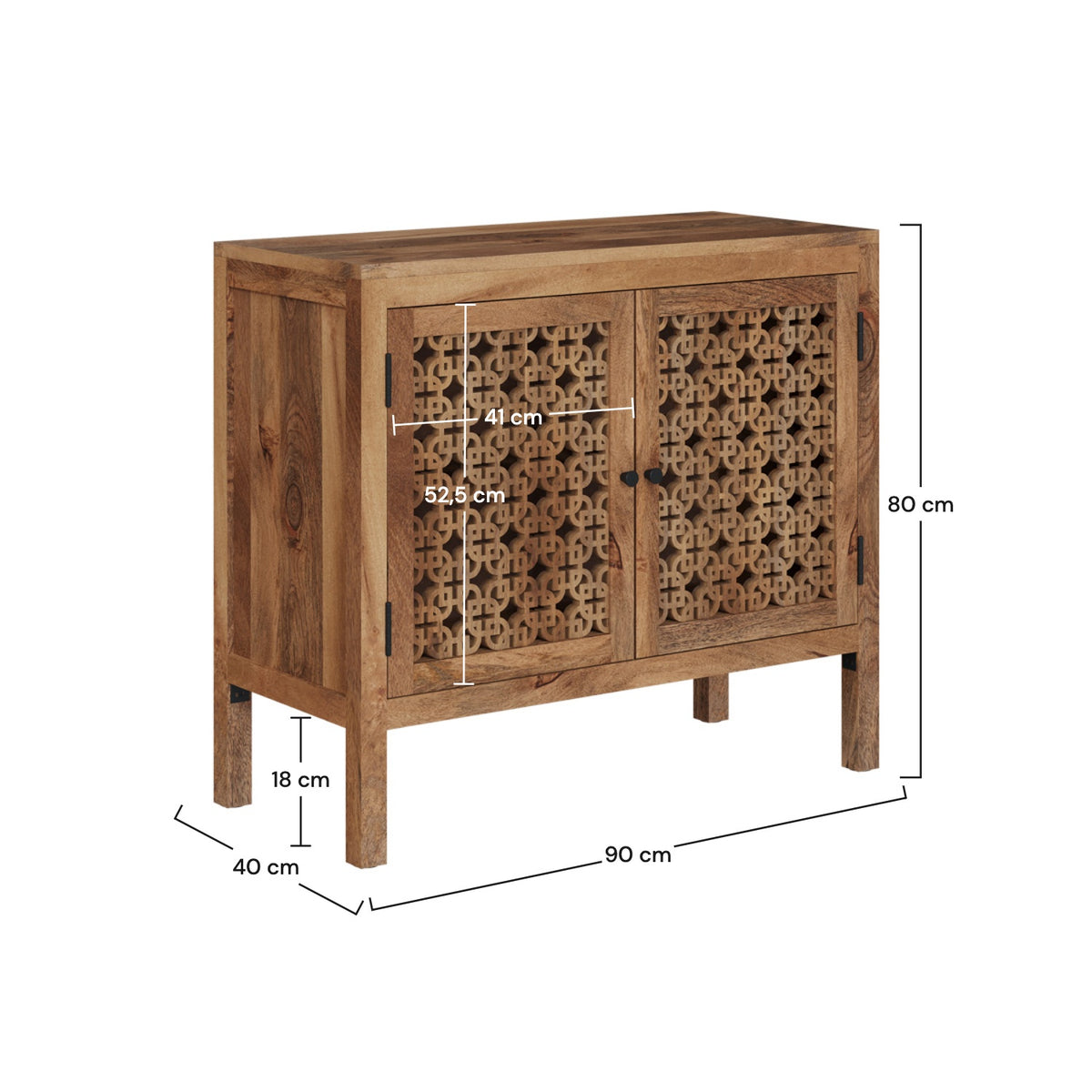 Dimension petit buffet bois ajouré manguier – Maison Pavane