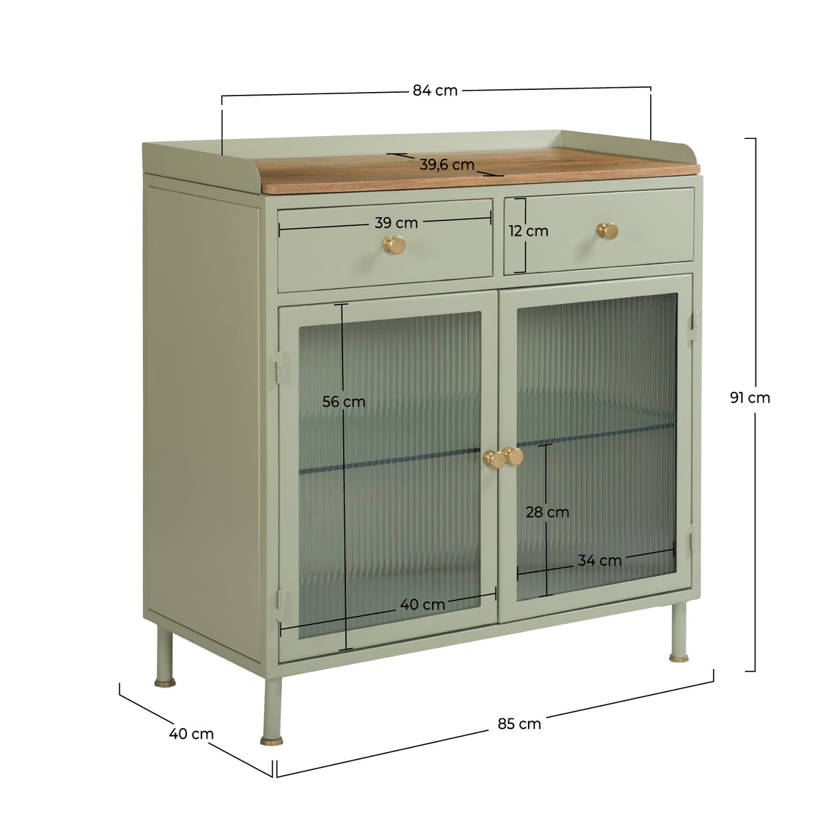 Dimensions buffet en métal vert pastel Marnie – Maison Pavane