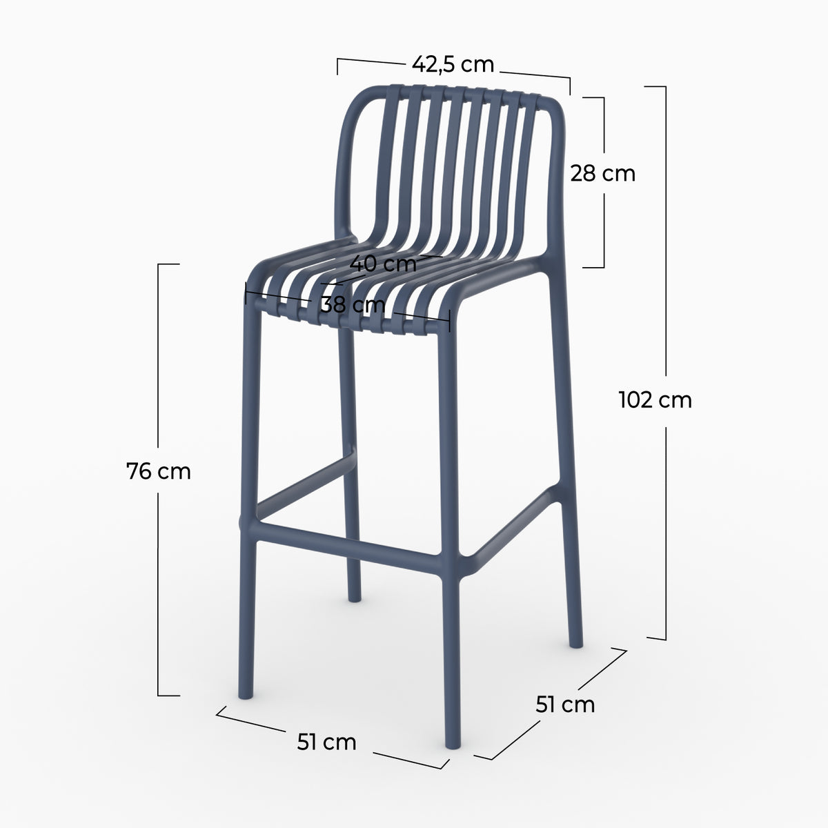 Dimensions chaise bar Duli plastique bleu marine 76cm