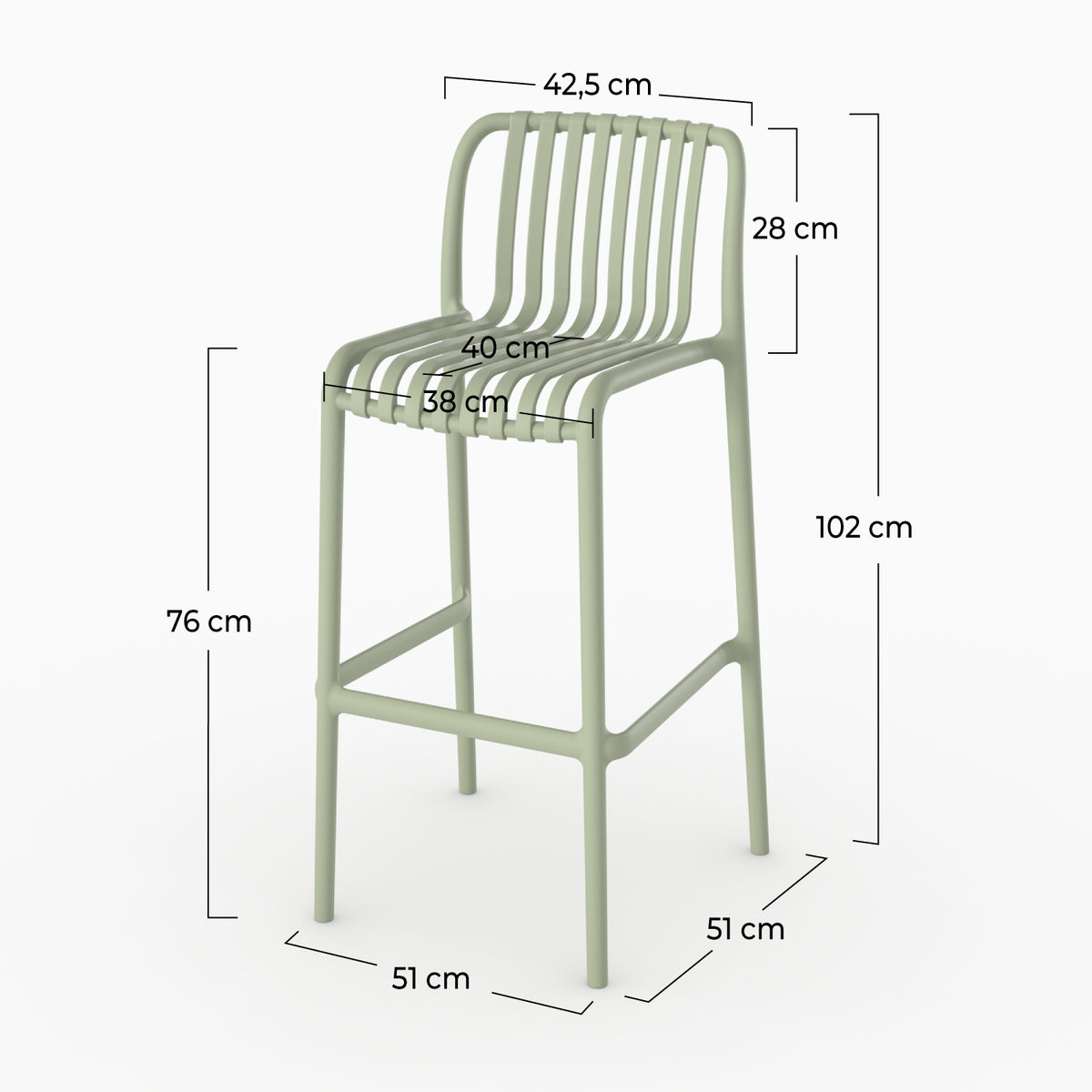 Dimensions chaise bar Duli plastique vert pastel 76cm