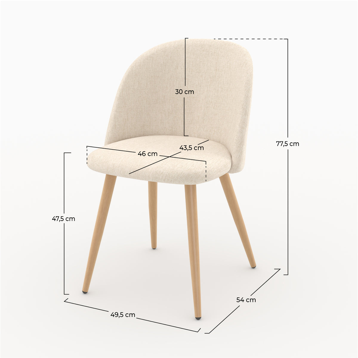 Dimensions chaise beige pieds effet bois Cozy – Maison Pavane