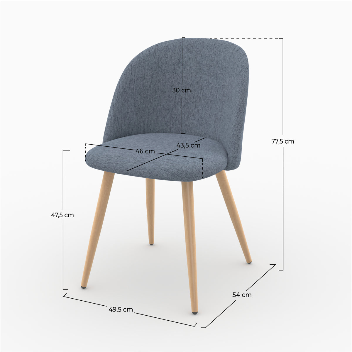 Dimensions chaise bleu marine couleur jean Cozy – Maison Pavane