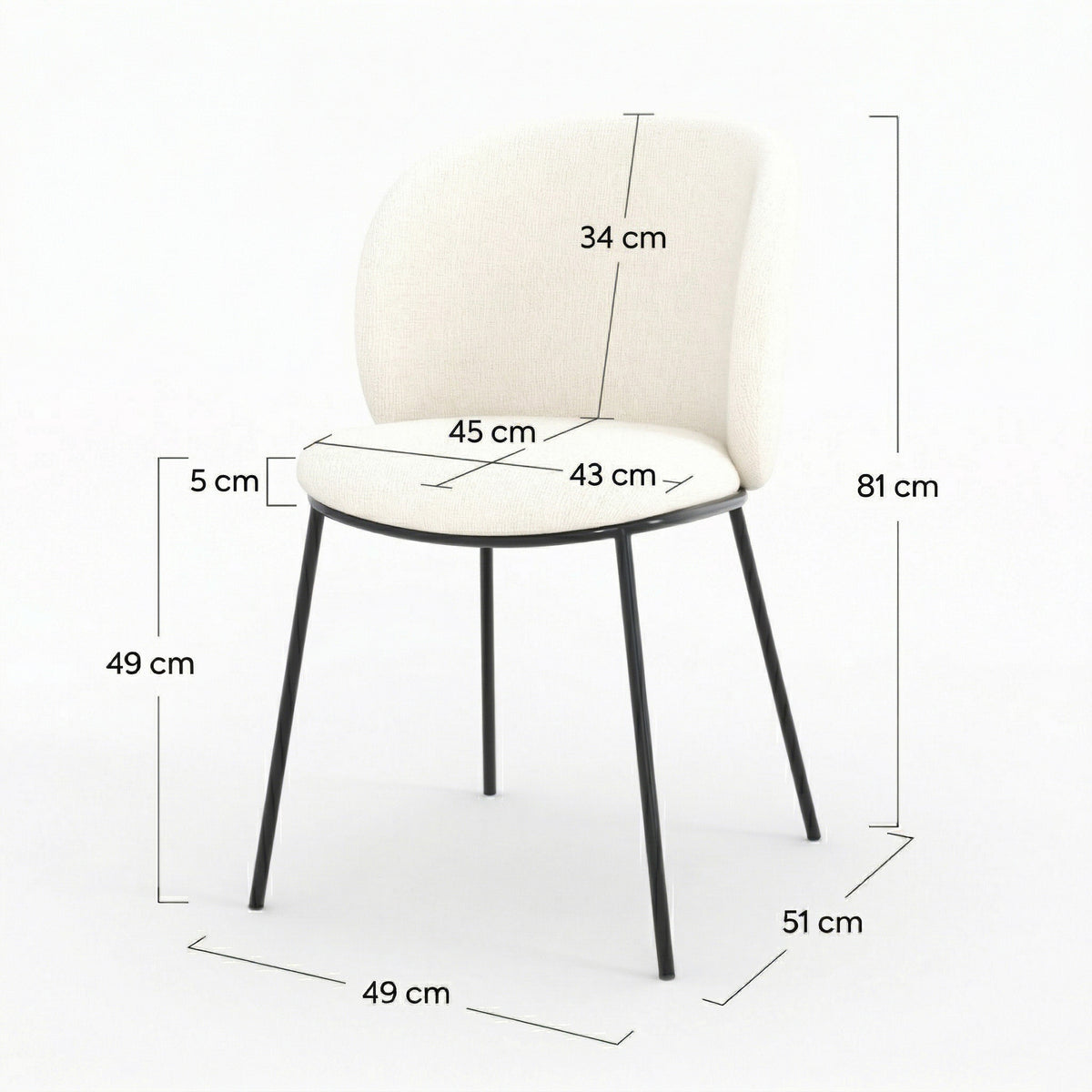 Dimensions chaise bulle tissu doux blanc pieds métal noir
