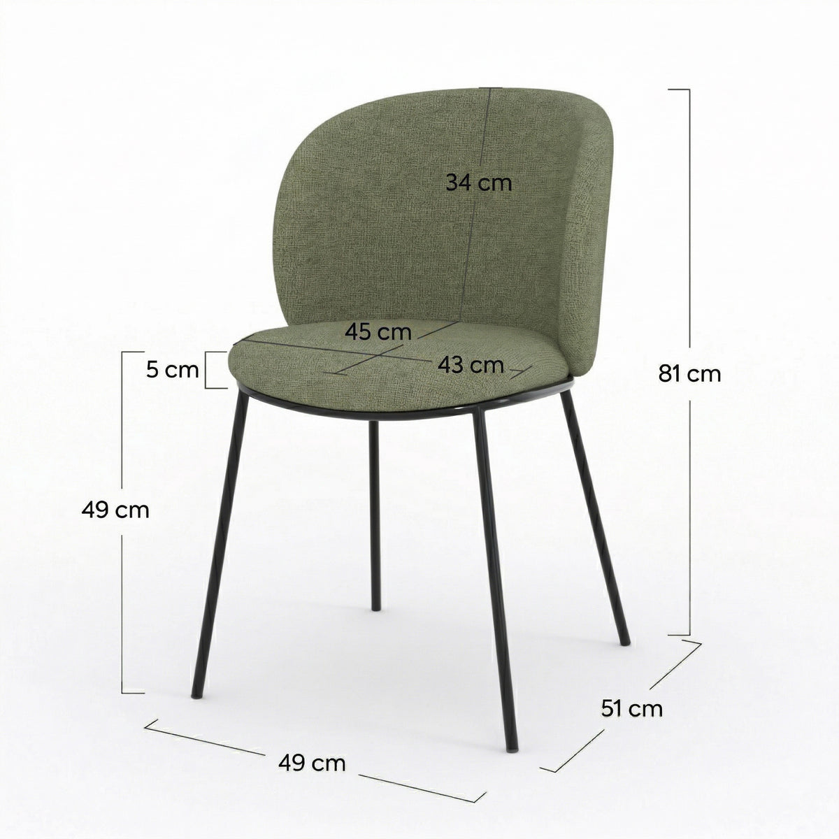 Dimensions chaise bulle tissu vert kaki pieds métal noir
