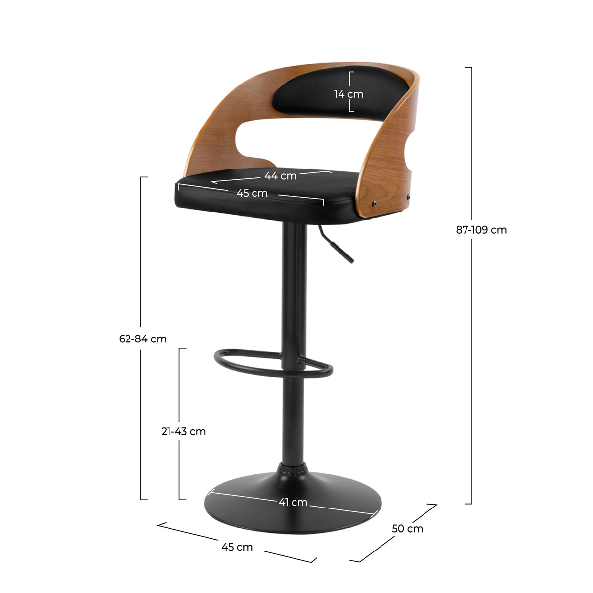 Dimensions chaise de bar cuir noir pivotante réglable Louis 62-54 cm – Maison Pavane