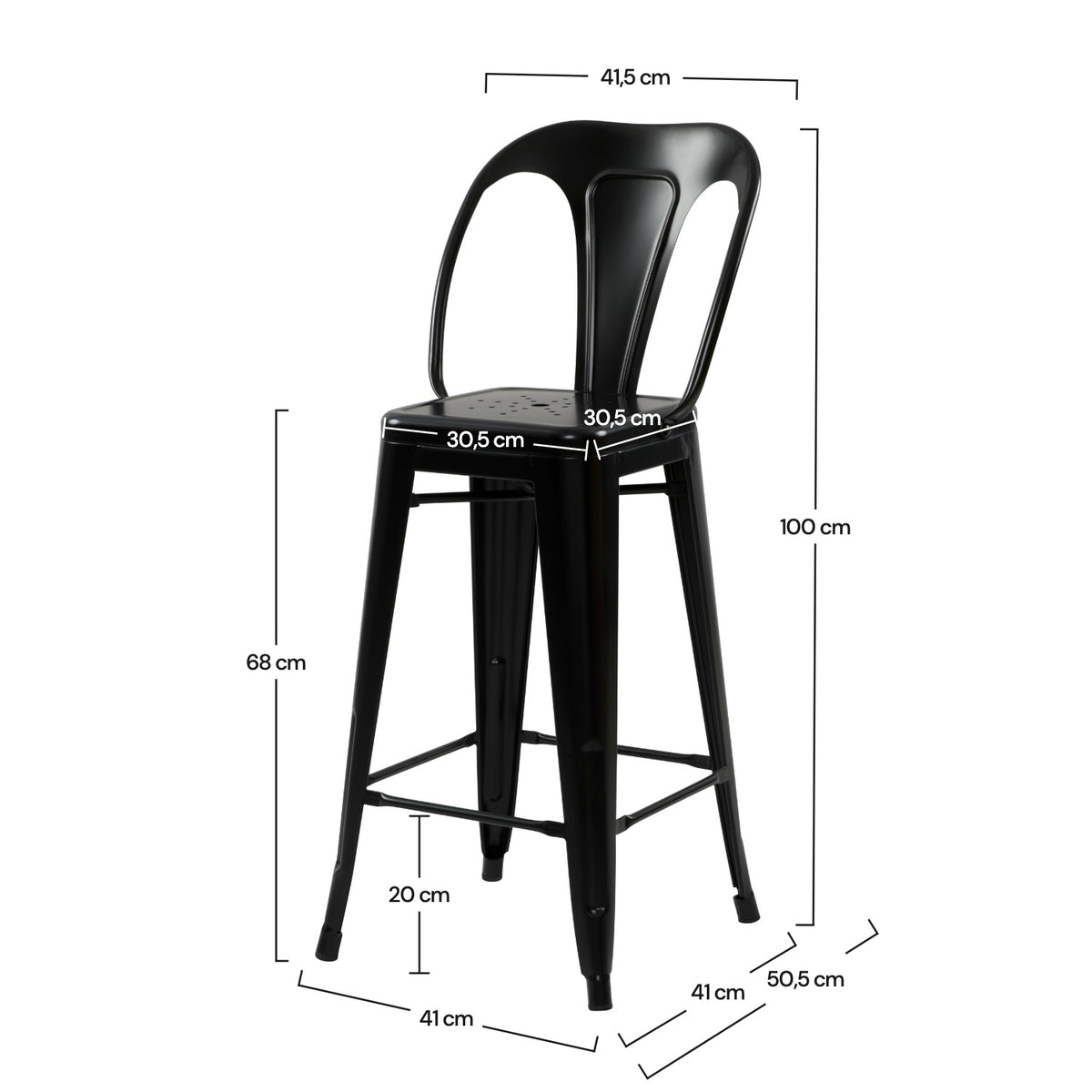 Dimensions chaise de bar indus noir mat 67 cm – Maison Pavane