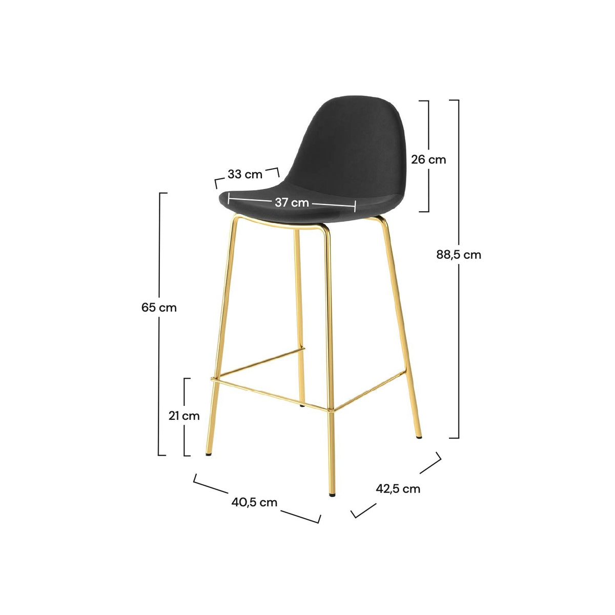 Dimensions chaise de bar velours noir – Maison Pavane