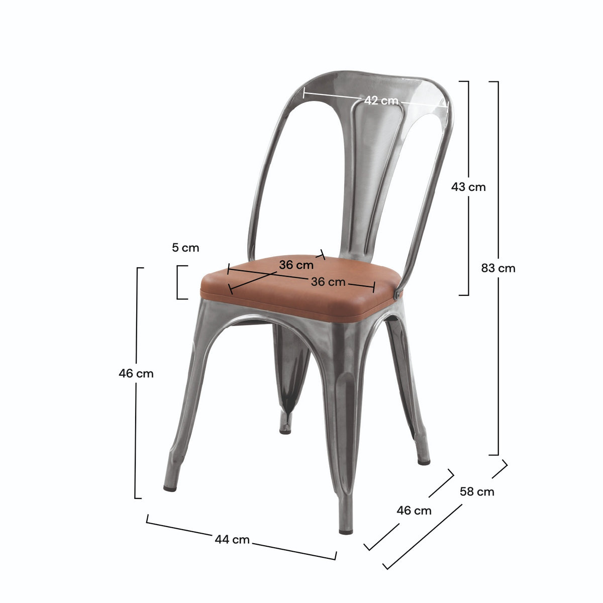Dimensions chaise en métal assise marron Charly – Maison Pavane