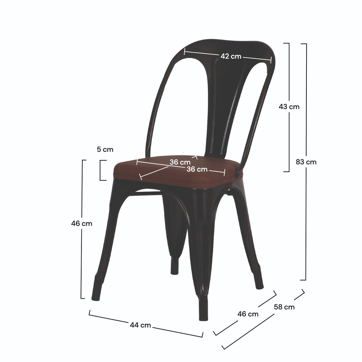 Dimensions chaise indus métal noir assise marron Charly – Maison Pavane