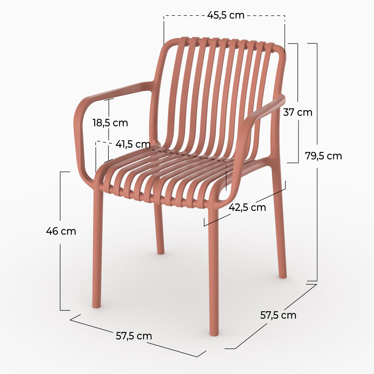 Dimensions chaise Ivy jardin empilable terracotta