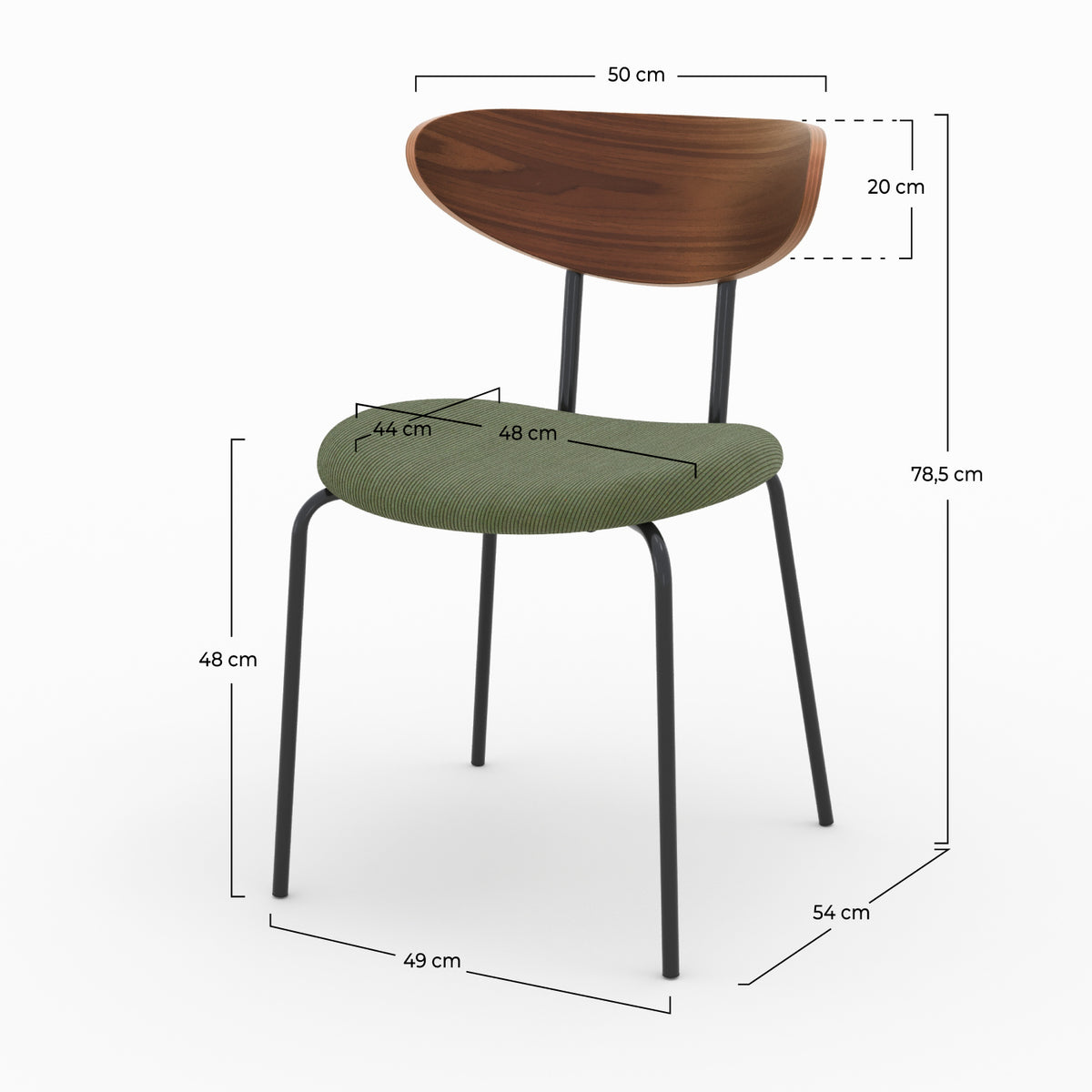 Dimensions chaise Jade velours vert kaki et dossier bois lot 2 – Maison Pavane