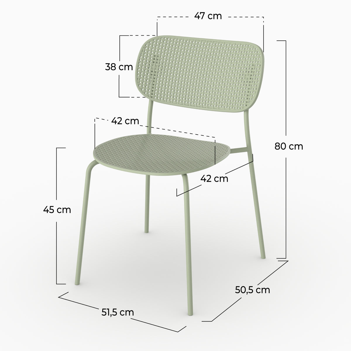 Dimensions chaise jardin Gea empilable plastique vert pastel
