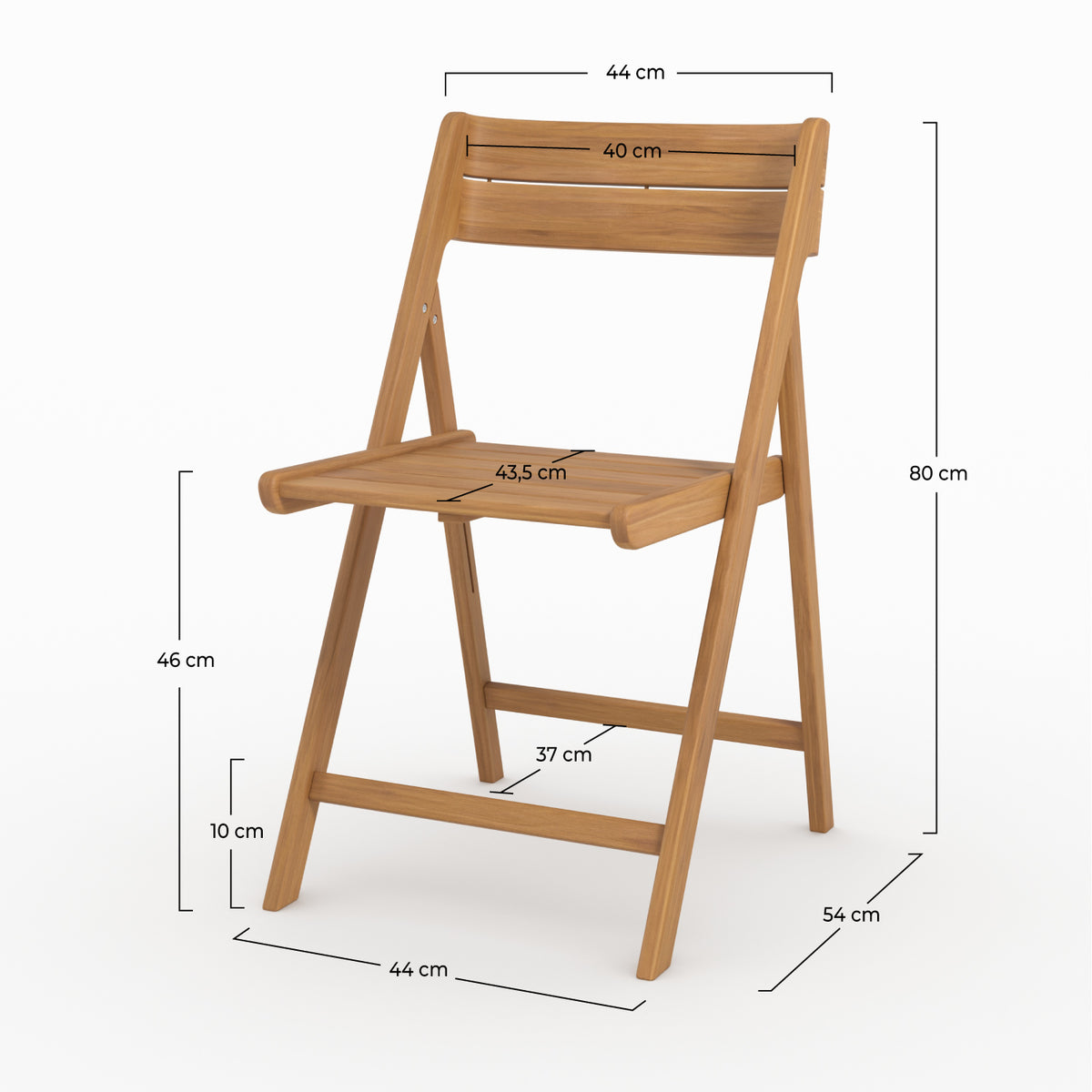 Dimensions chaise pliante Siquijor bois acacia 44x54cm h80cm