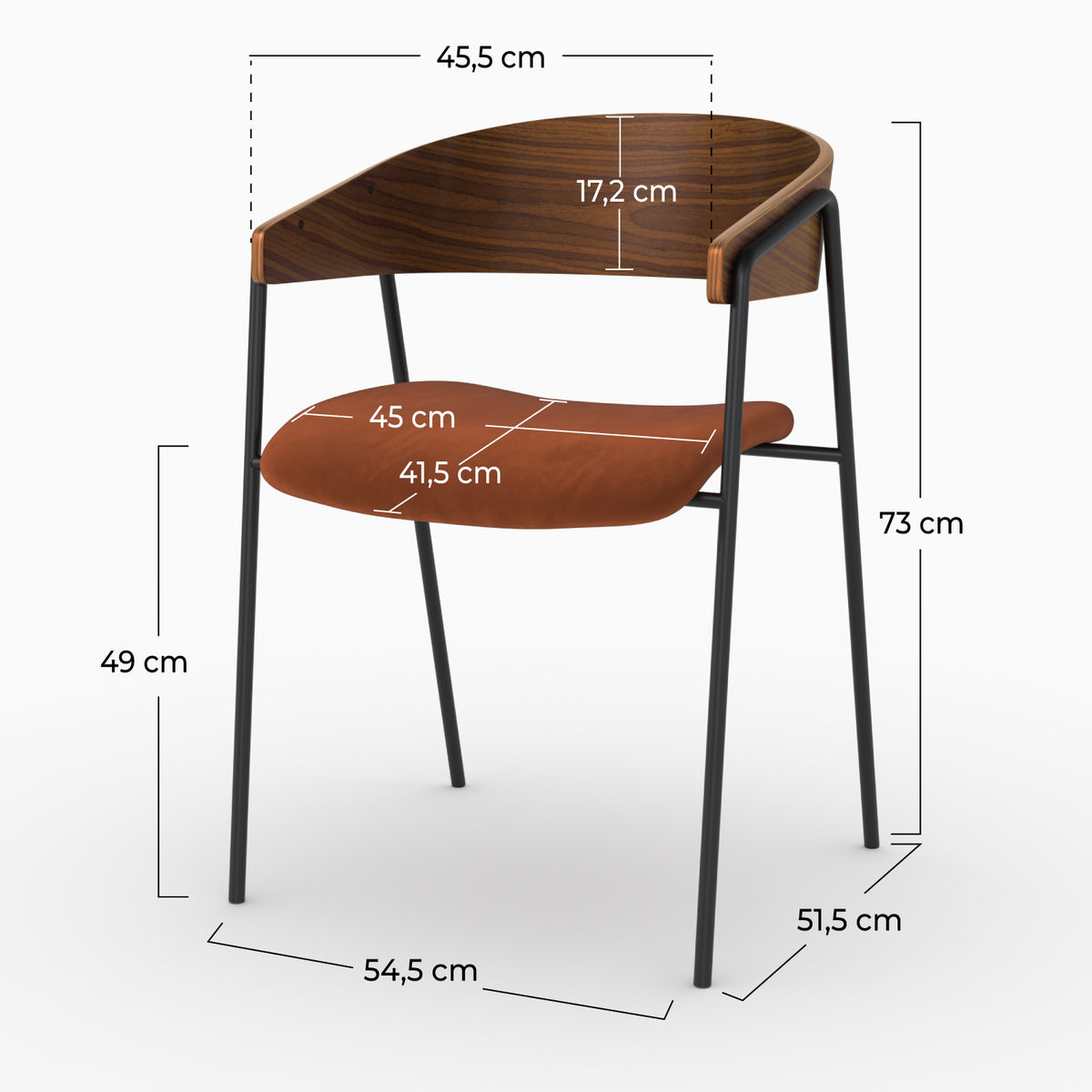 Dimensions chaises en velours terracotta Esmee – Maison Pavane
