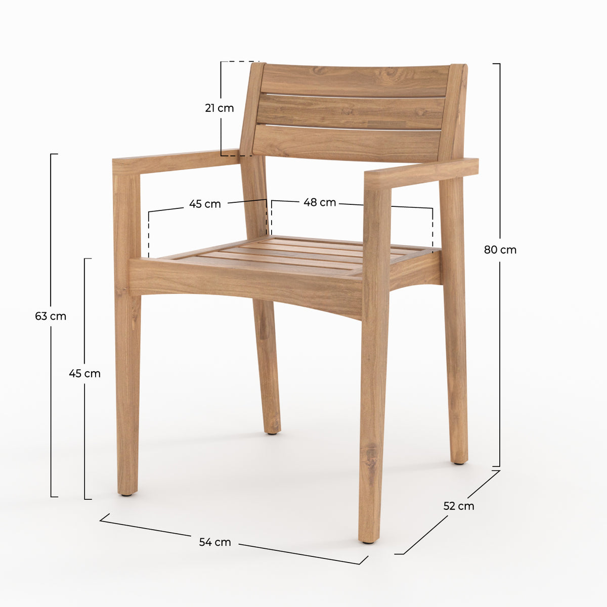 Dimensions chaises extérieur bois de teck recyclé Yogy – Maison Pavane