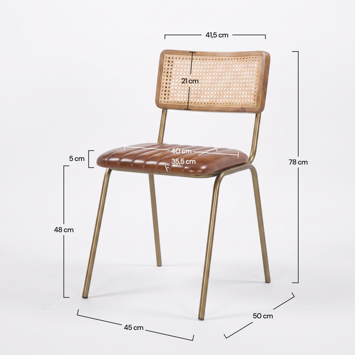 Dimensions chaises marron et cannage Arsène – Maison Pavane