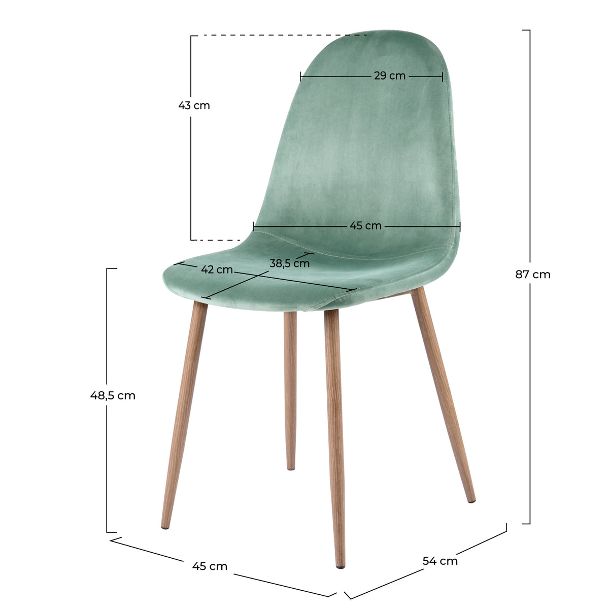 Dimensions chaises velours bleu vert d'eau – Maison Pavane