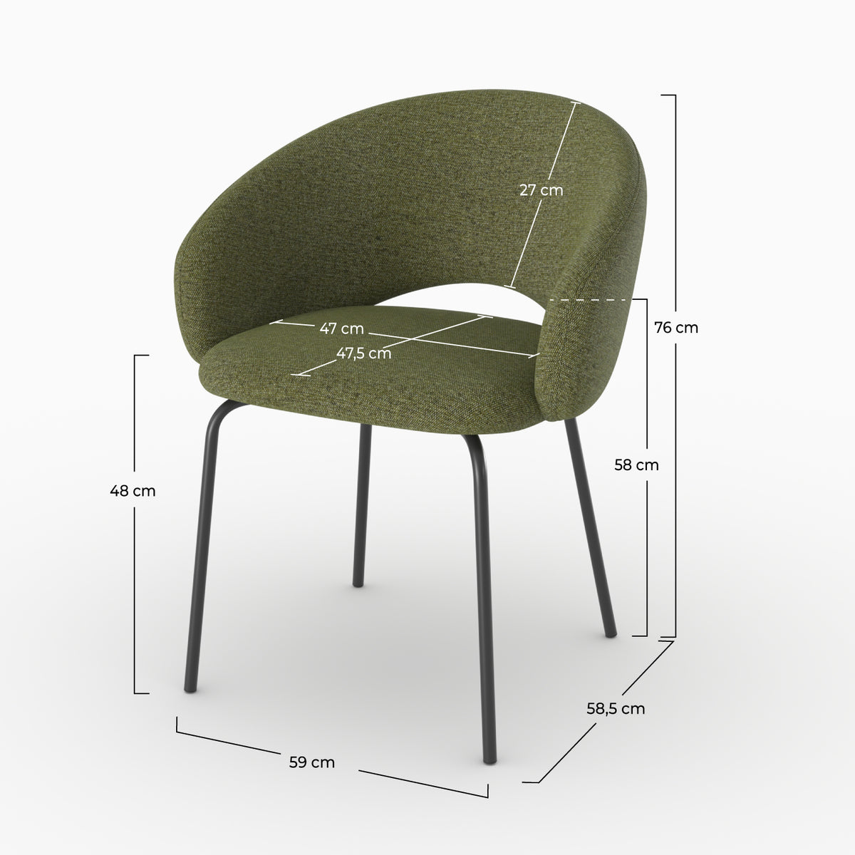 Dimensions chaises vertes Milly confort – Maison Pavane