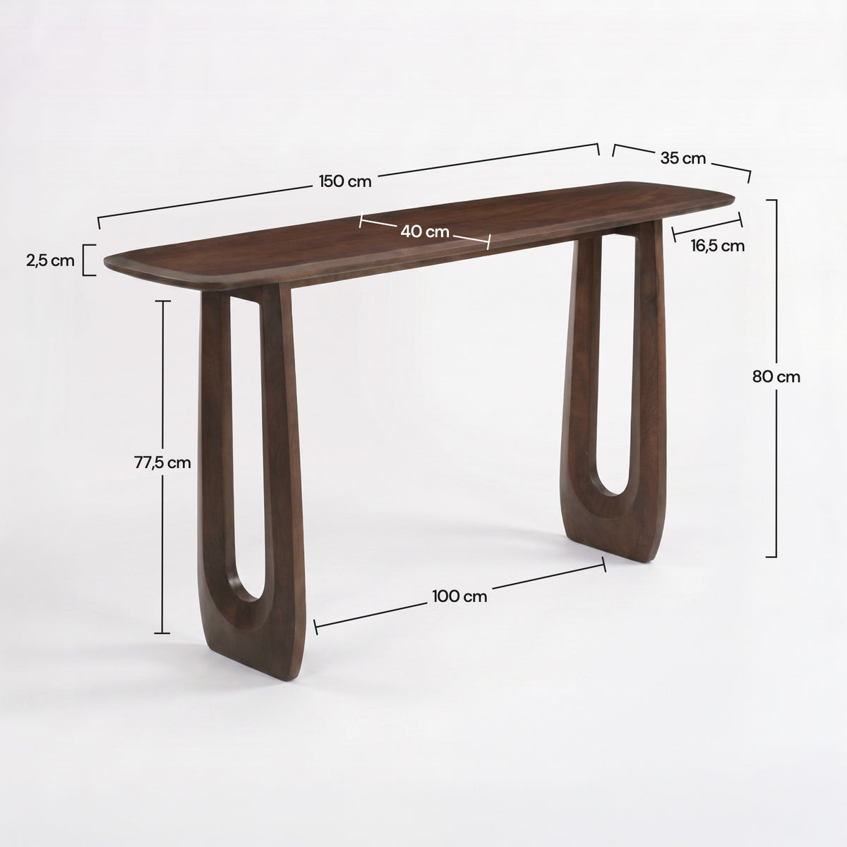 Dimensions console Maya bois manguier marron foncé 150 cm – Maison Pavane