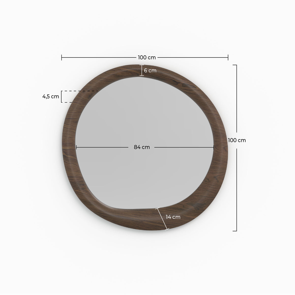 Dimensions en détails miroir rond Yoko noyer D100 – Maison Pavane
