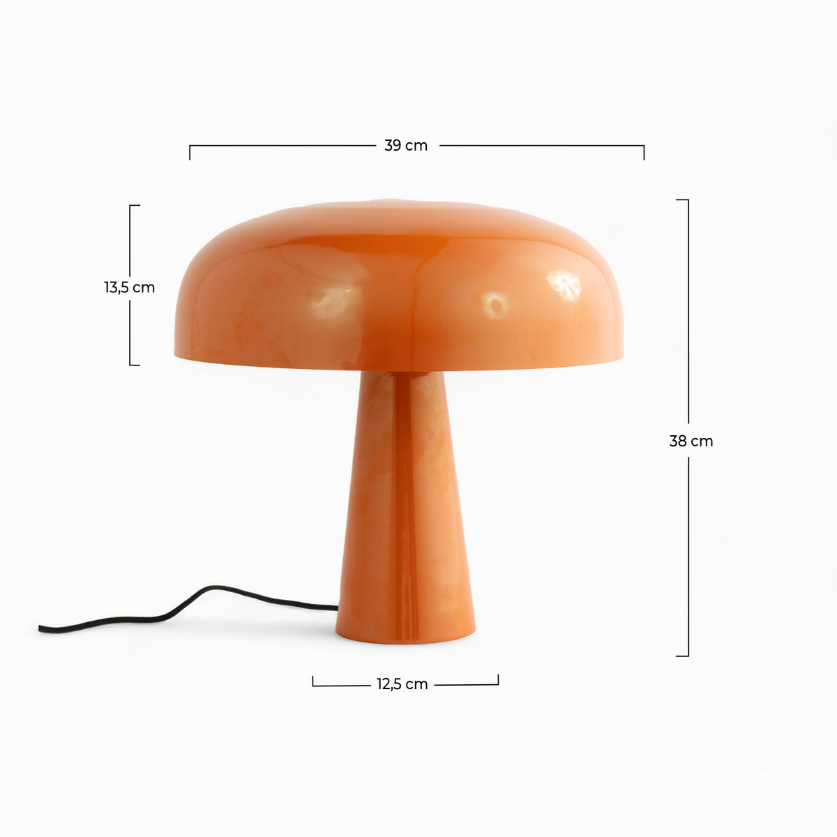 Dimensions lampe champignon orange métal Livia fil noir – Maison Pavane