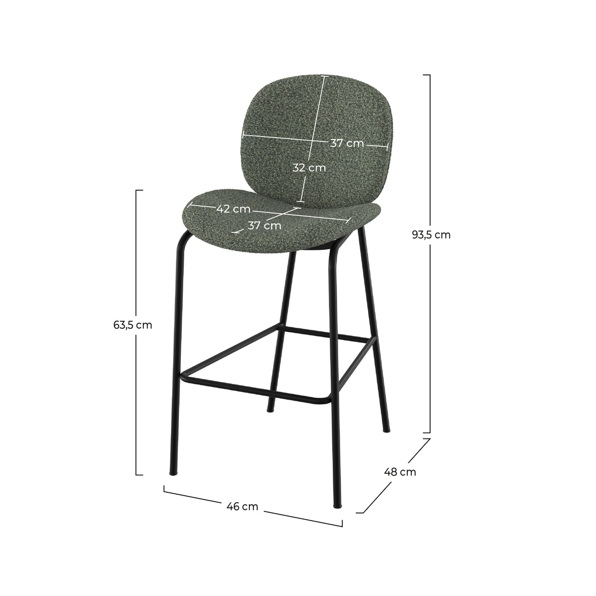 Dimensions lot de 2 chaises de bar en tissu bouclette kaki pieds noirs – Maison Pavane