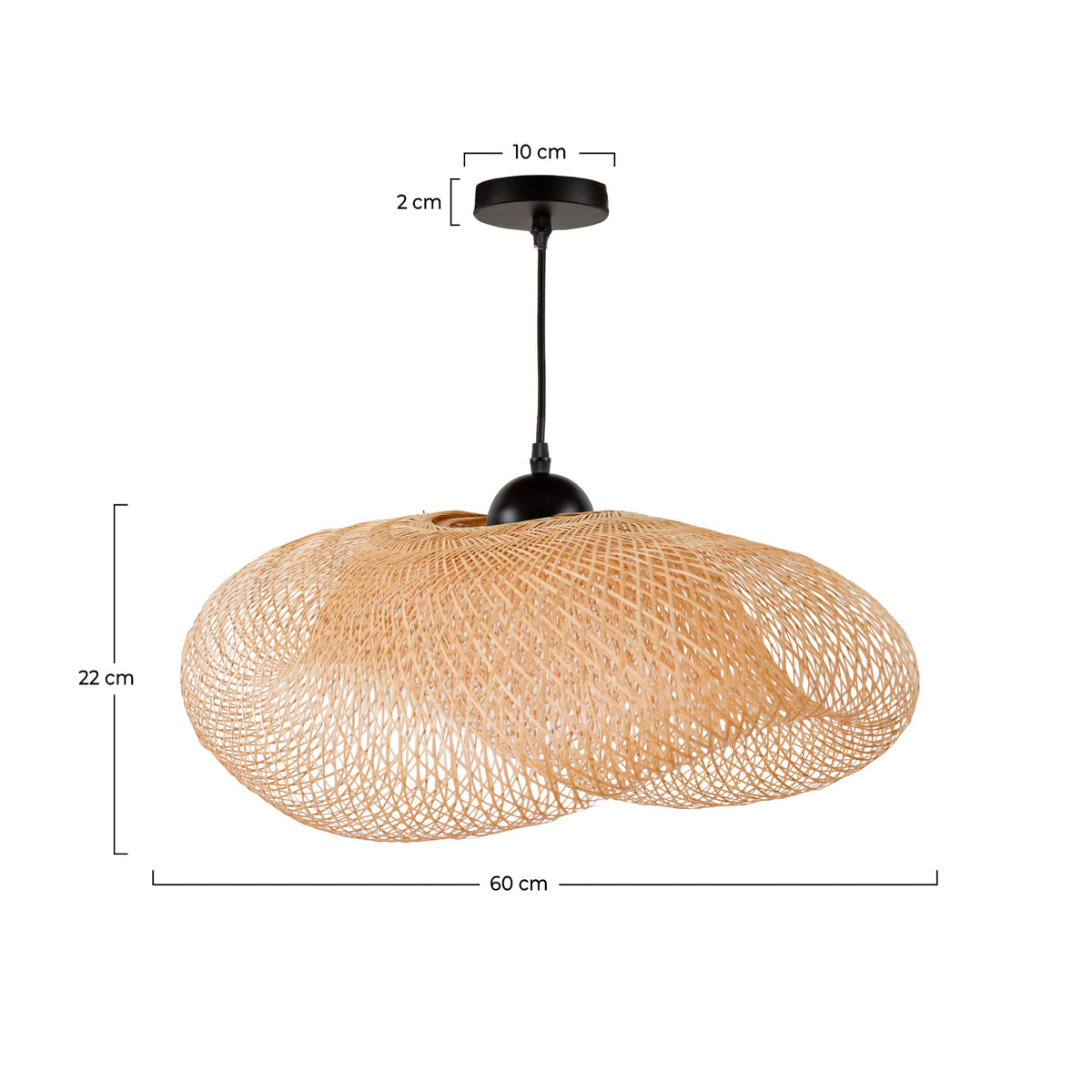 Dimensions suspension rotin Anya naturel fil noir – Maison Pavane