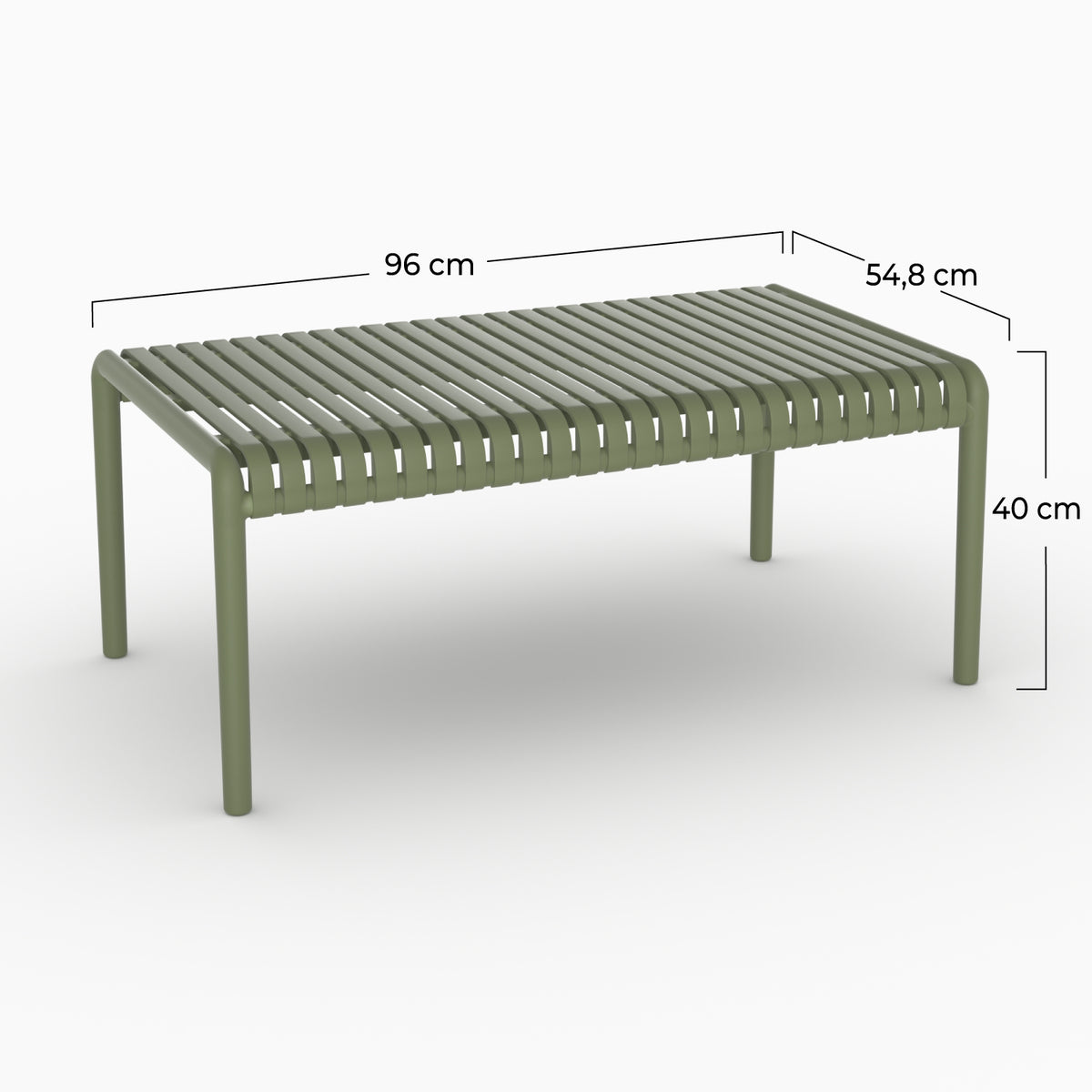 Dimensions table basse jardin rectangulaire plastique vert kaki Danaé