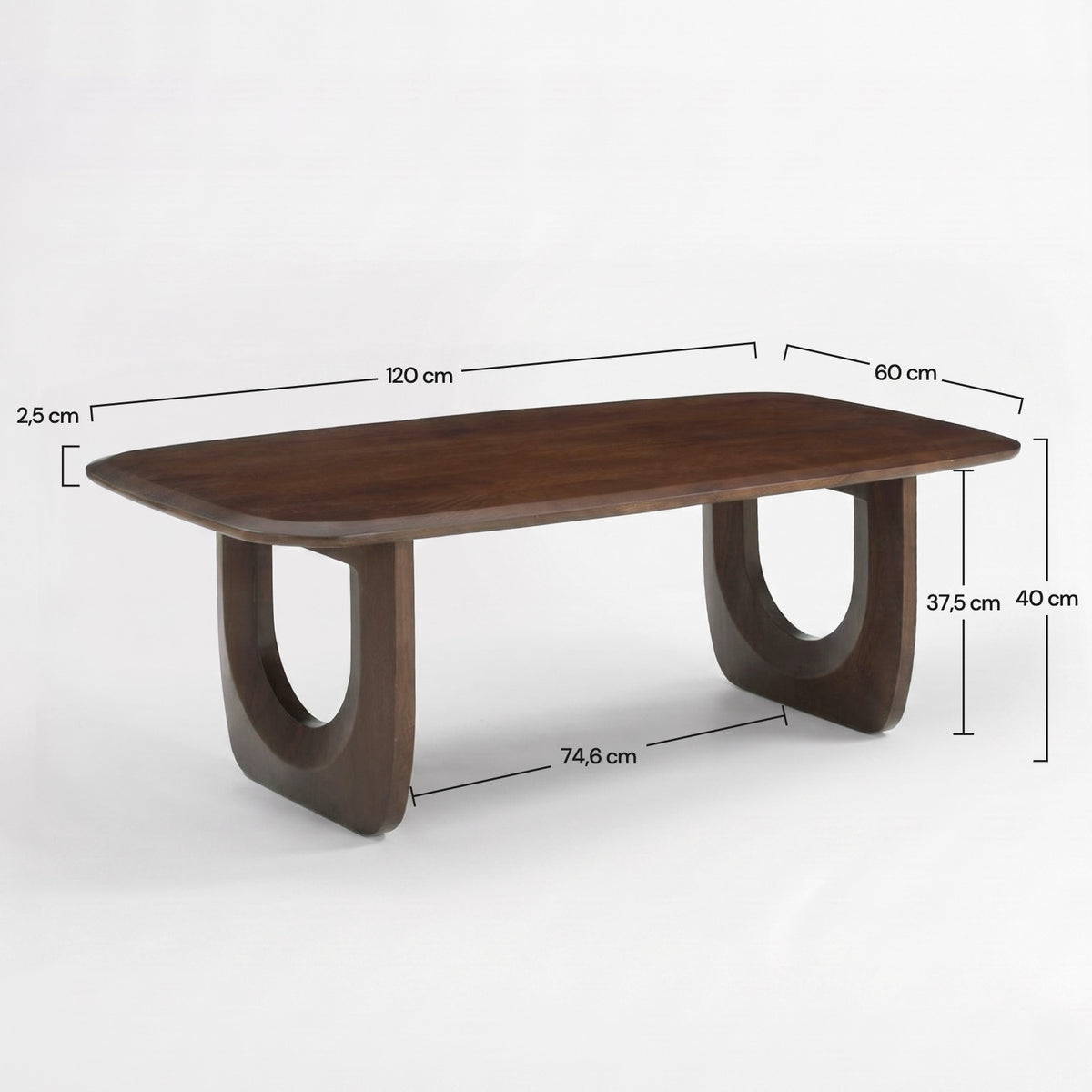 Maya Couchtisch aus massivem Mangoholz, dunkelbraun, 120 cm