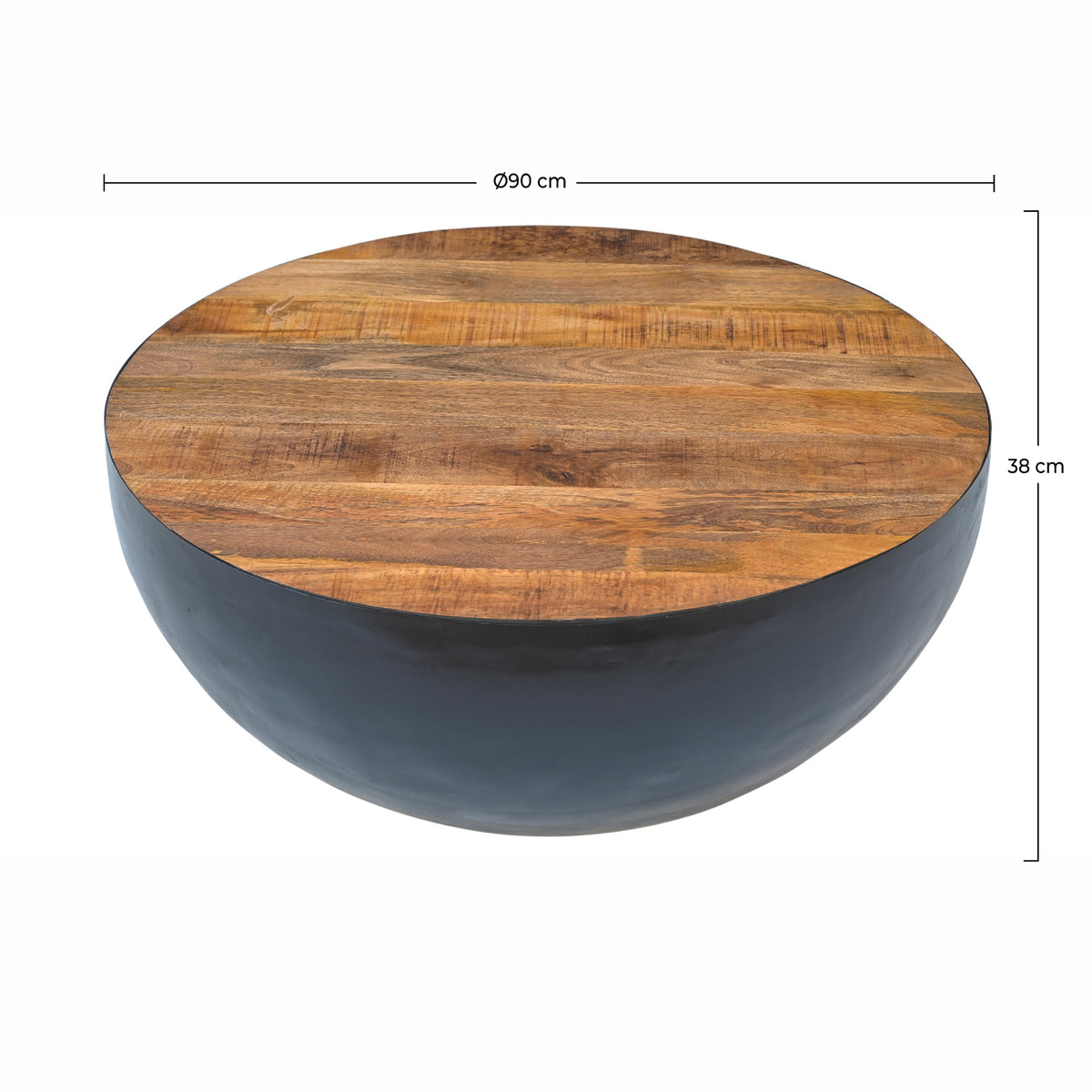 Dimensions table basse ronde en bois et métal – Maison Pavane