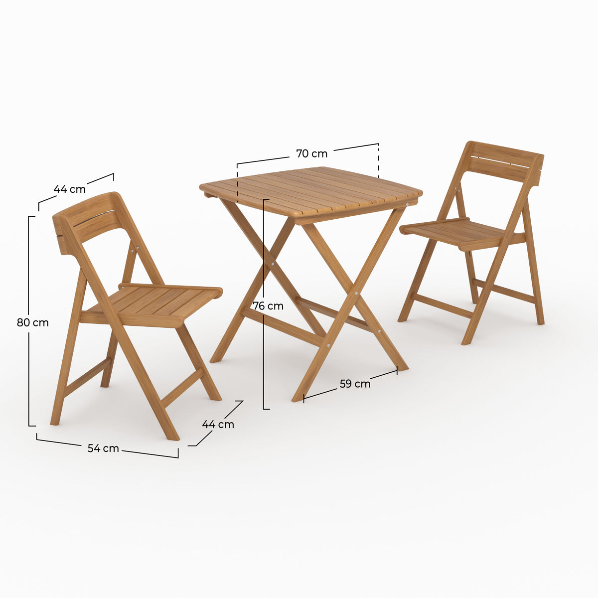 Dimensions table chaises jardin Siquijor acacia huilé 2 places pliant – Maison Pavane