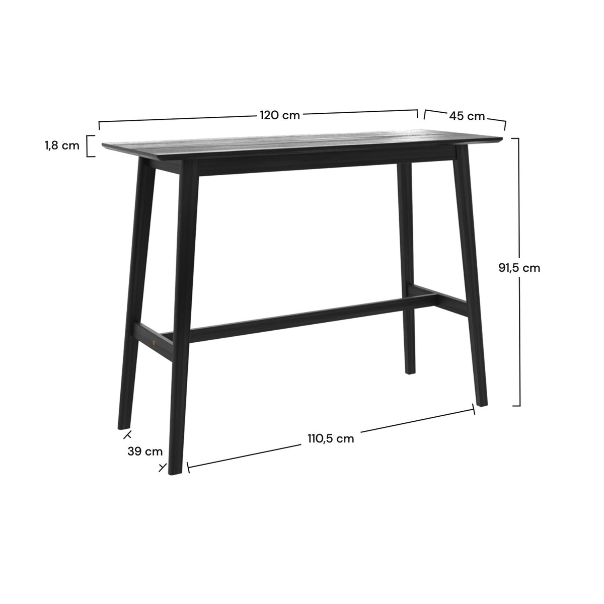 Dimensions table de bar en bois noir 120 cm 4 places Buvette – Maison Pavane