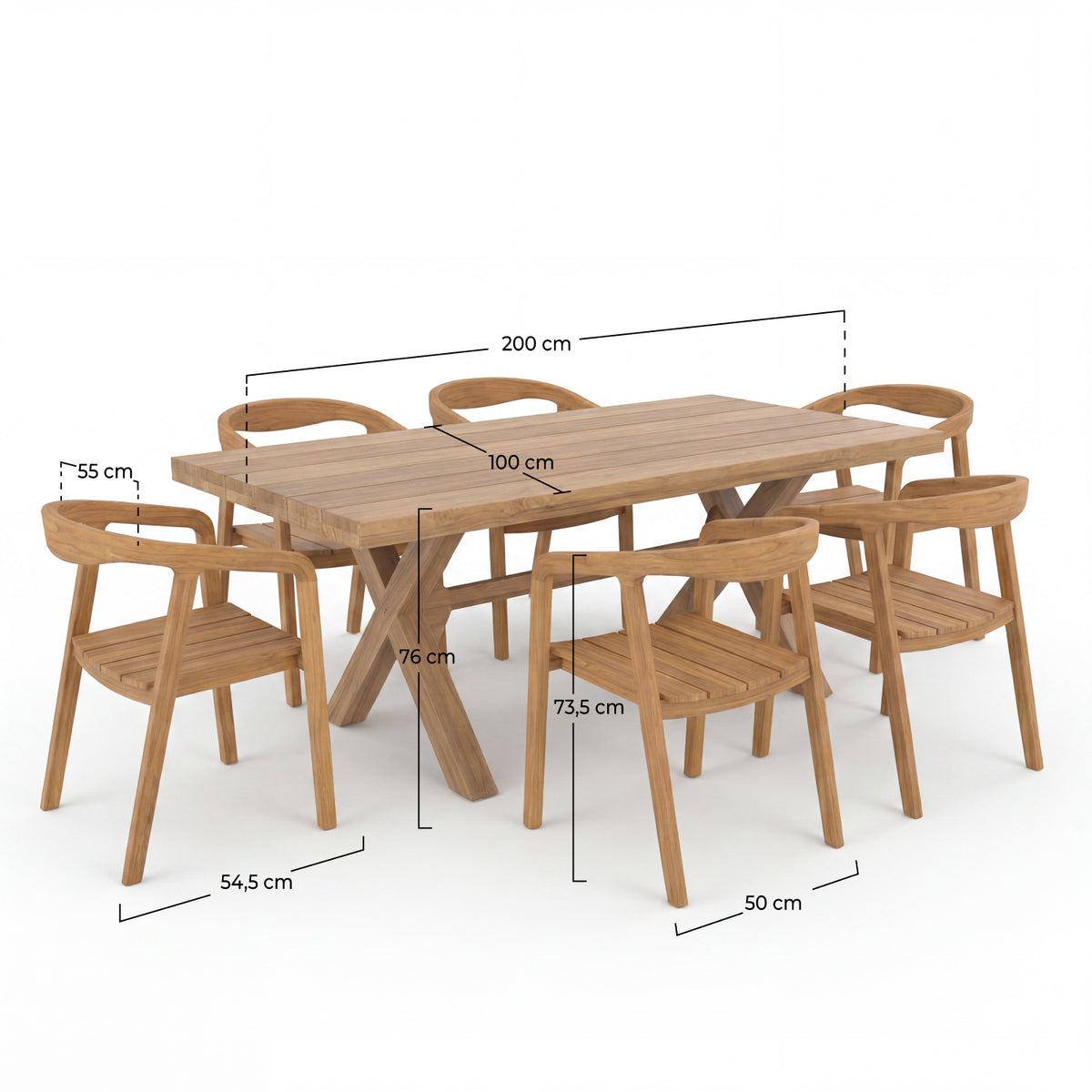 Dimensions table et chaises de jardin en bois de teck massif – Maison Pavane