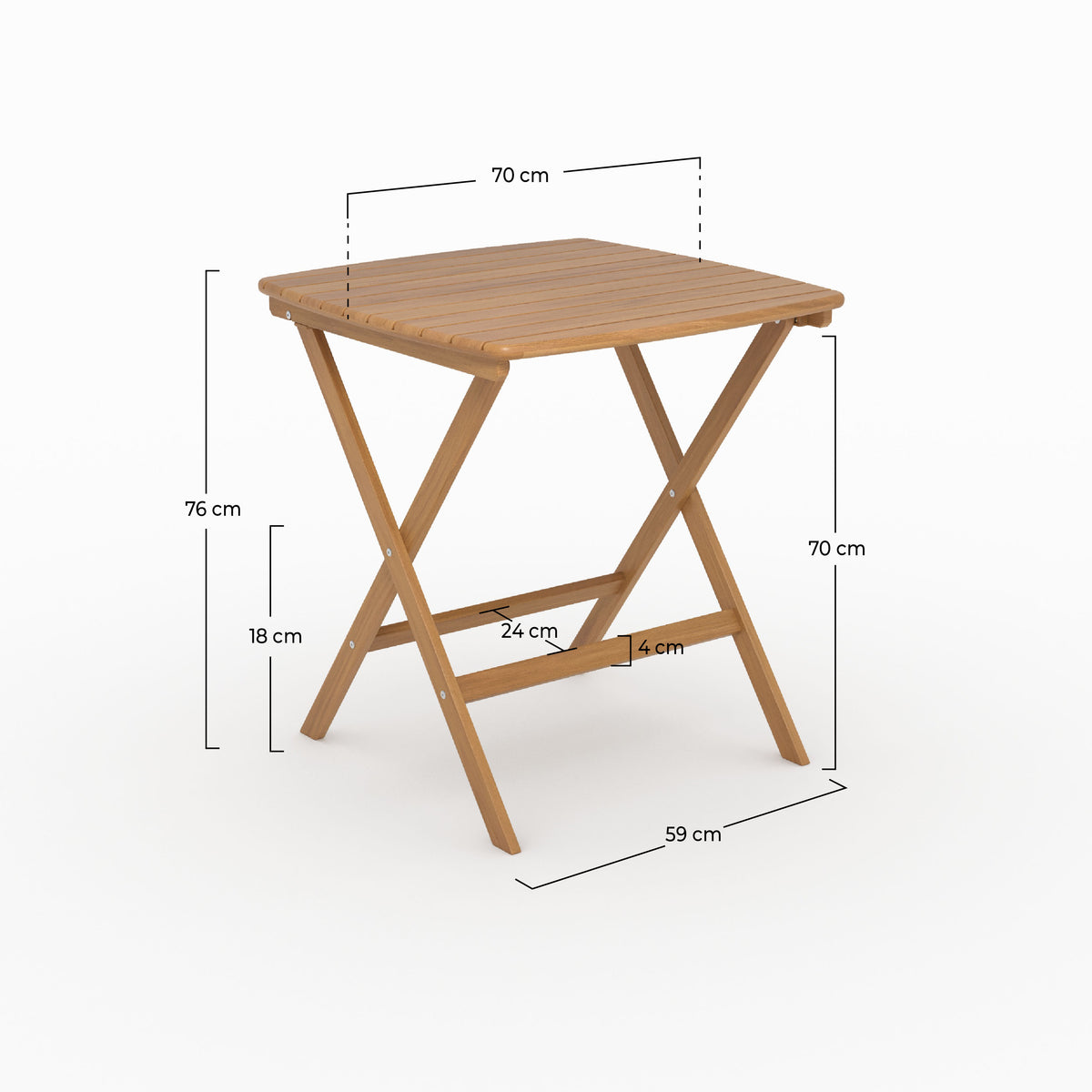 Dimensions table jardin pliante Siquijor carré acacia huilé 70x70 cm – Maison Pavane