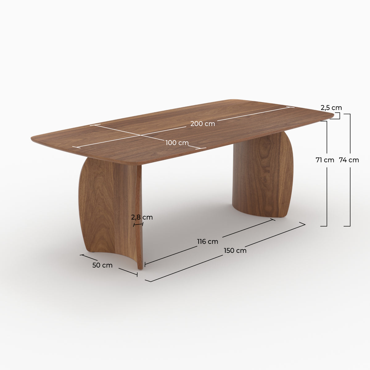 Dimensions table rectangulaire Asma chêne foncé 200 cm – Maison Pavane