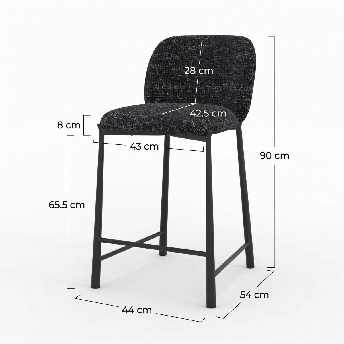Dimensions tabouret Bento ilot central 65 5cm tissu texture noir confort