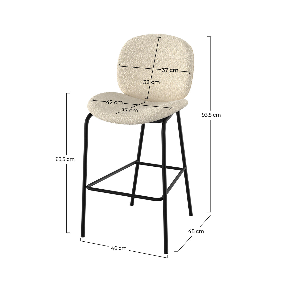 Dimensions lot de 2 chaises Iris pour îlot central en tissu bouclé beige 65,5 cm – Maison Pavane