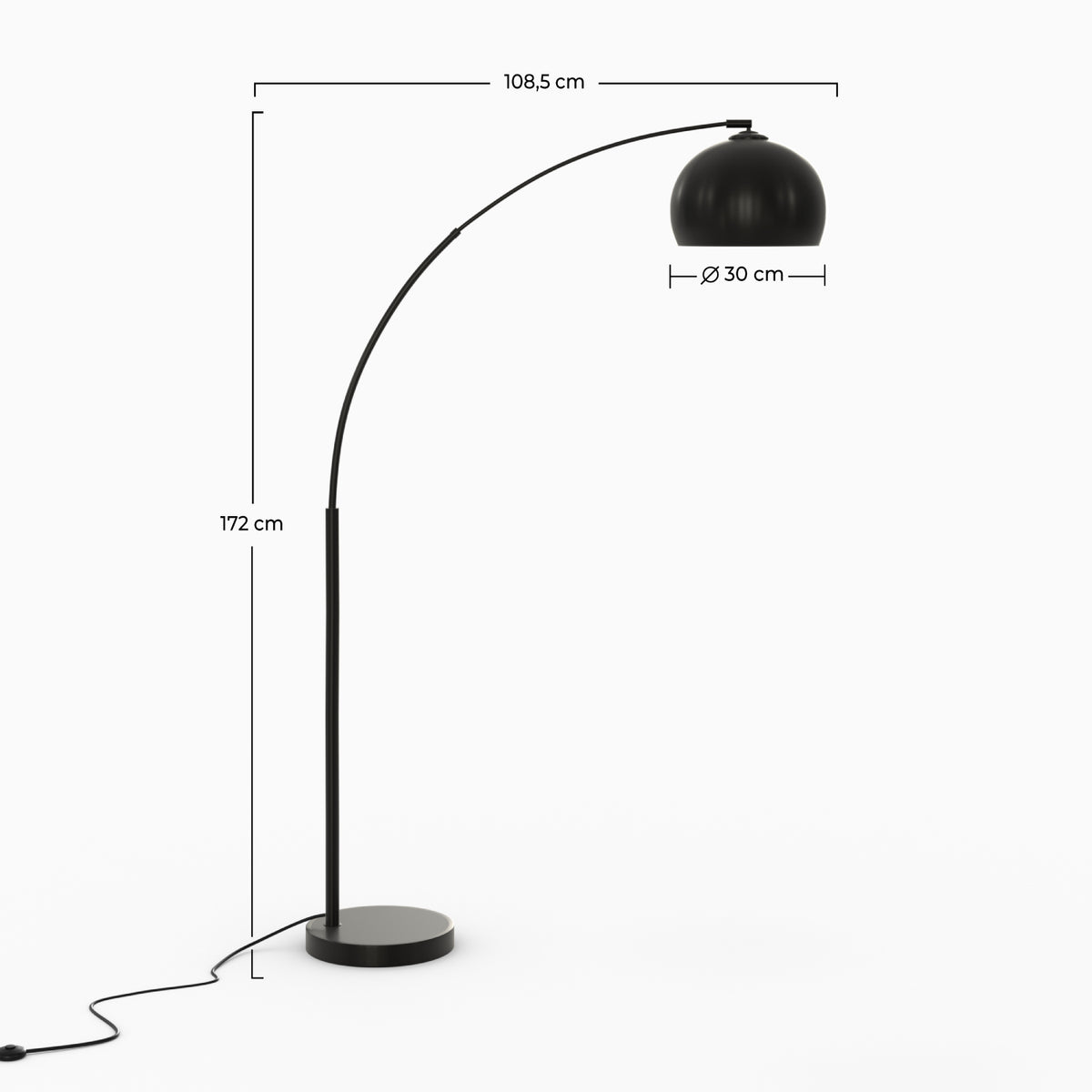 lampada da terra in metallo nero arrotondata