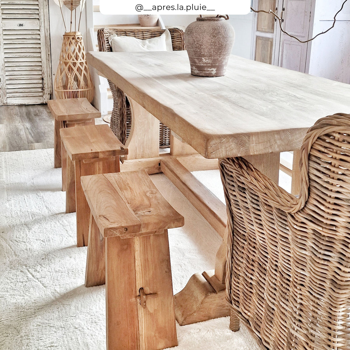 eka tabouret bois clair de teck recycle