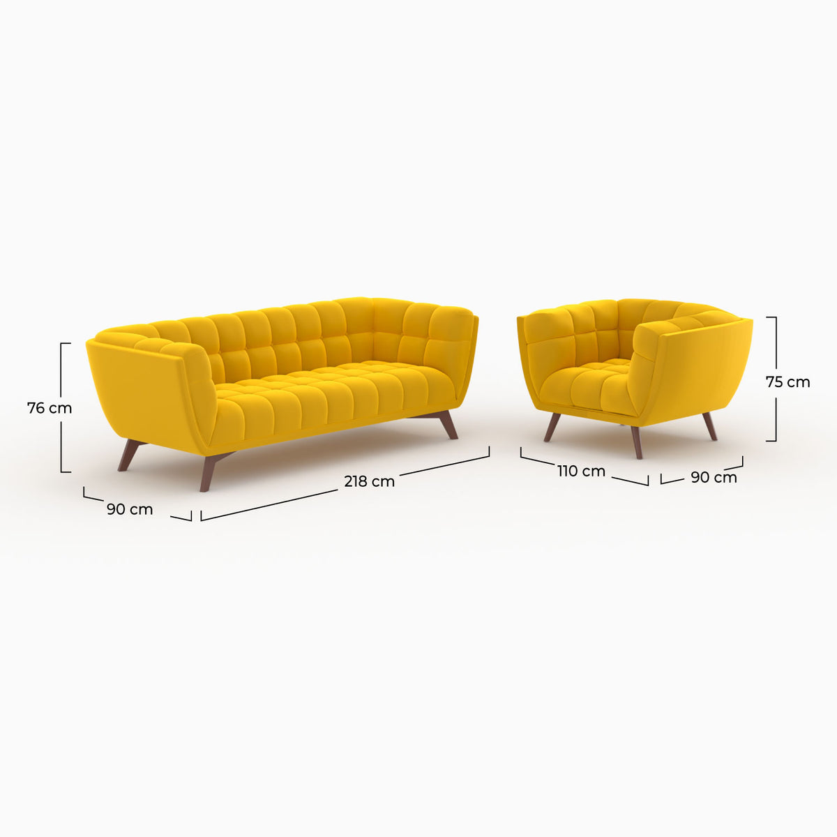 ensemble canape et fauteuil mona en velours jaune confort