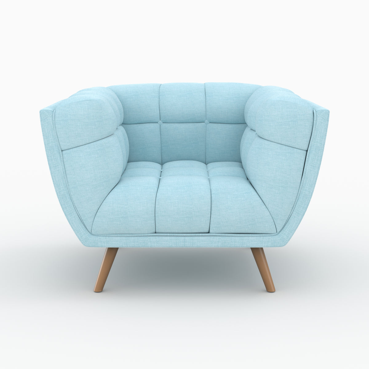 ensemble canape et fautueil carmen en tissu bleu clair pieds bois 4 personnes