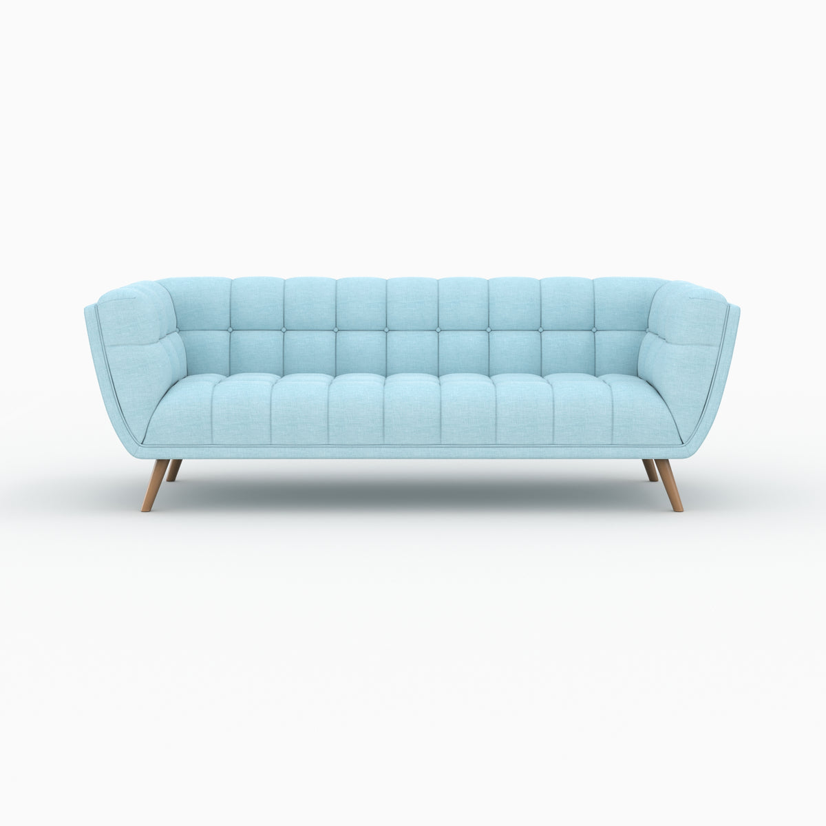 ensemble canape et fautueil carmen tissu bleu clair pieds bois 4 places
