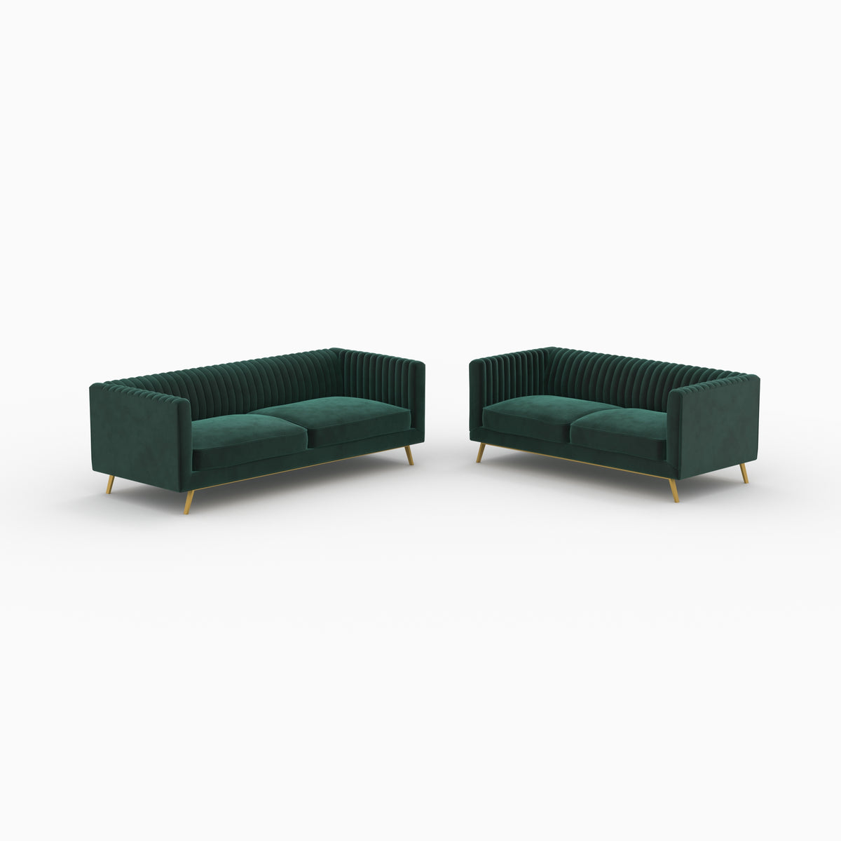 ensemble canape gatsby velours vert pieds dores