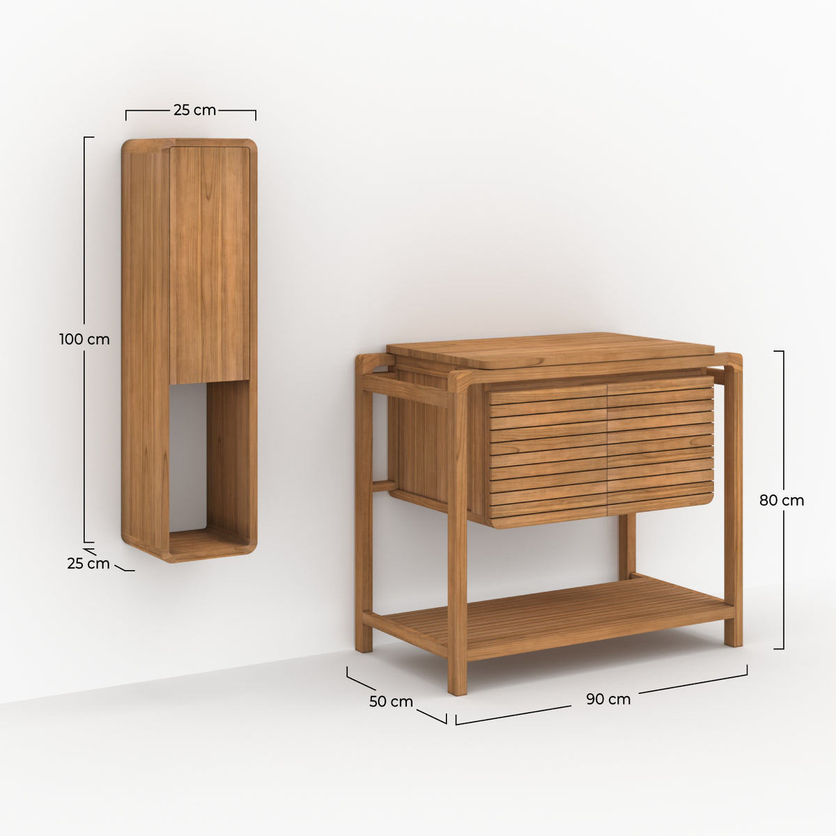 ensemble de salle de bain lucette bois de teck colonne et meuble sous vasque_1