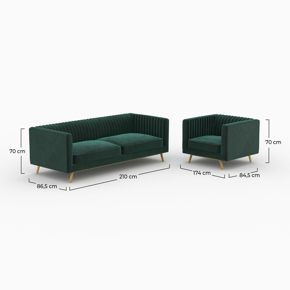 ensemble gatsby velours vert pieds dores 4 places