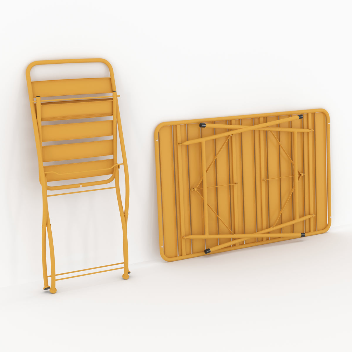 Ensemble repas jardin Yumi pliantes 4 personnes métal jaune