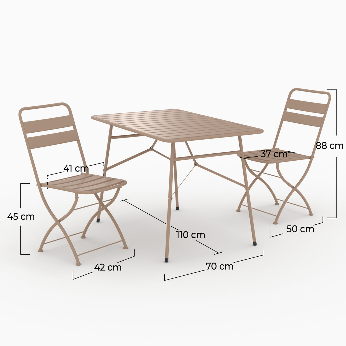 Ensemble repas jardin Yumi pliantes 4 personnes métal taupe